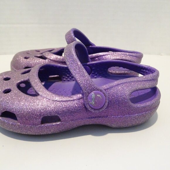 CROCS Purple Glitter Water Shoes Ballet Flats Size 6 - Picture 2 of 6